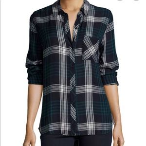 Rails Black and Green Plaid Button-Down Shirt